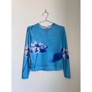 Miaou Mesh Long Sleeve Tee in Blue Lotus Size 1X